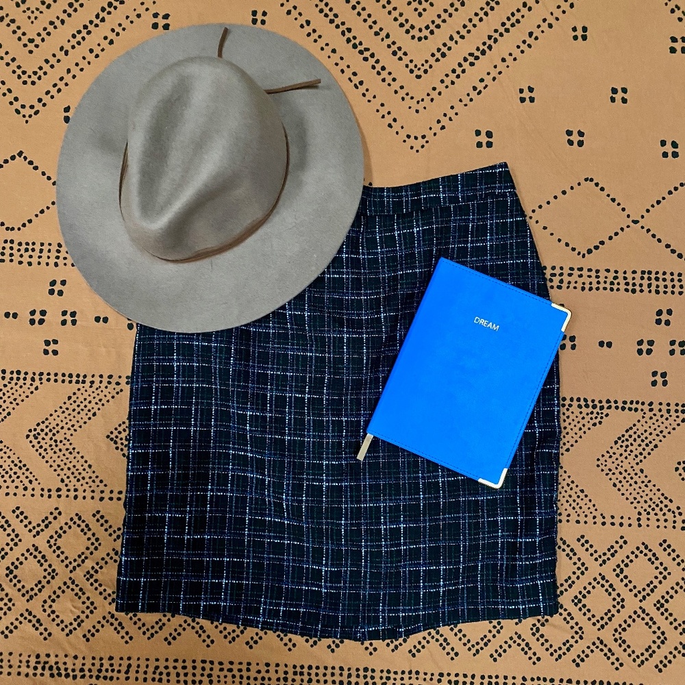 LOFT Navy Plaid A Line Skirt Womens Size 8P
